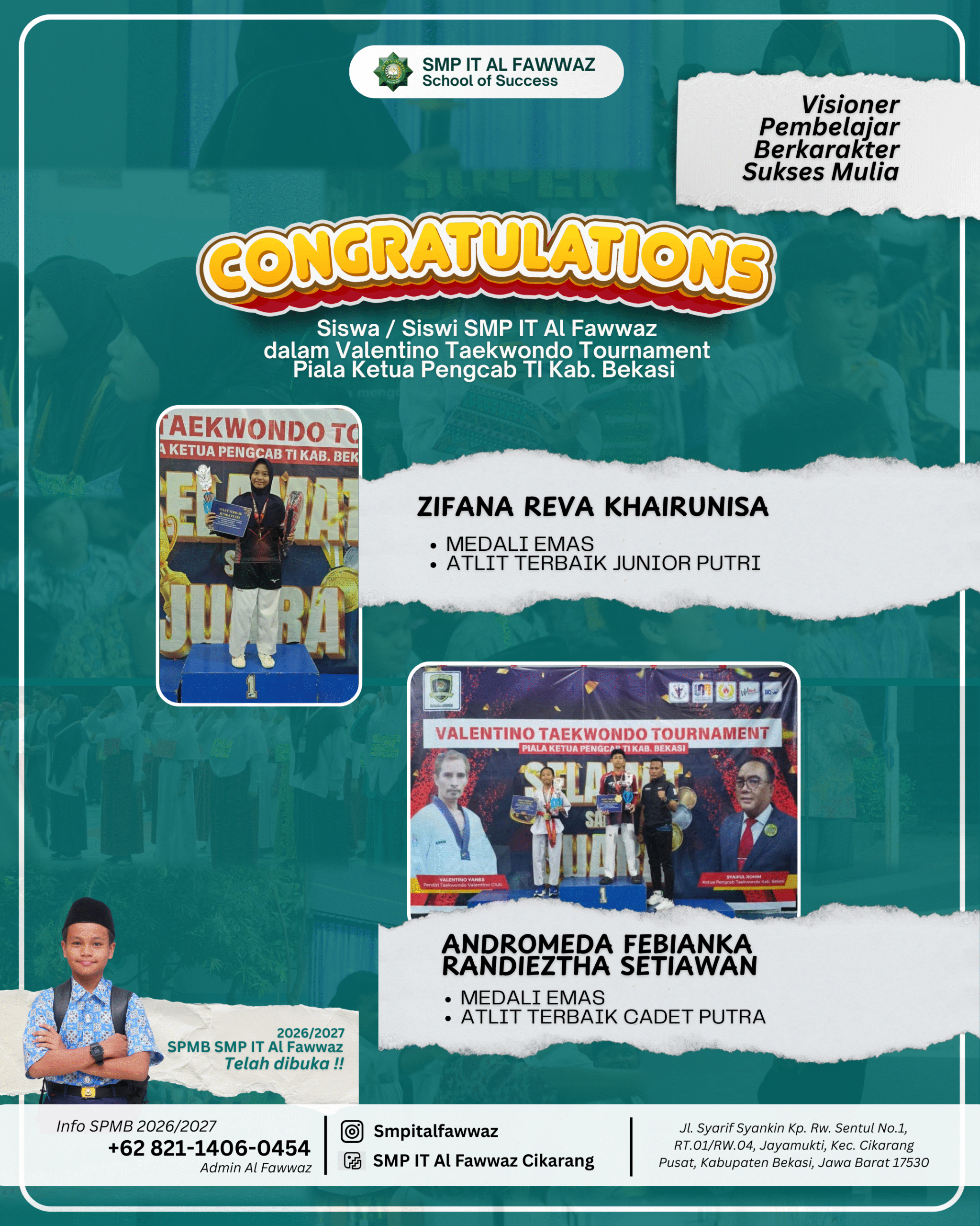 Dua Emas untuk SMP IT Al Fawwaz di Valentino Taekwondo Tournament 2025