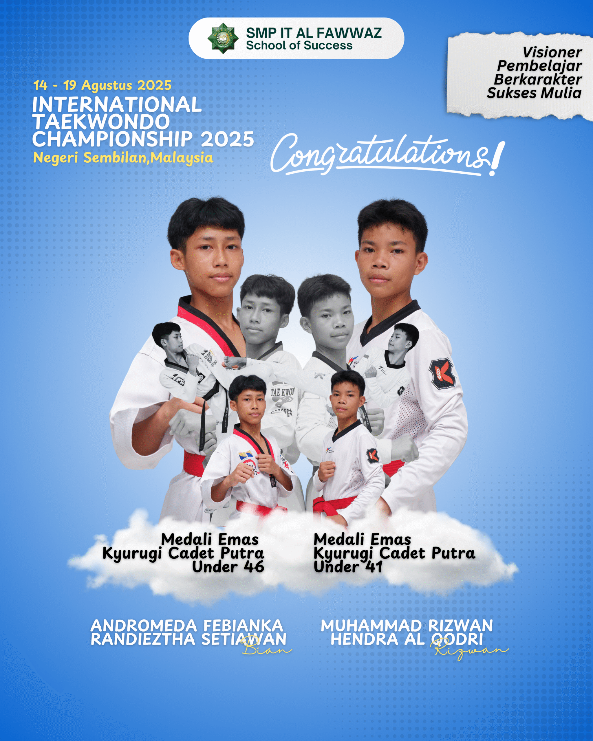 Dua Atlet SMP IT Al Fawwaz Raih Medali Emas di Kejuaraan Taekwondo Internasional 2025