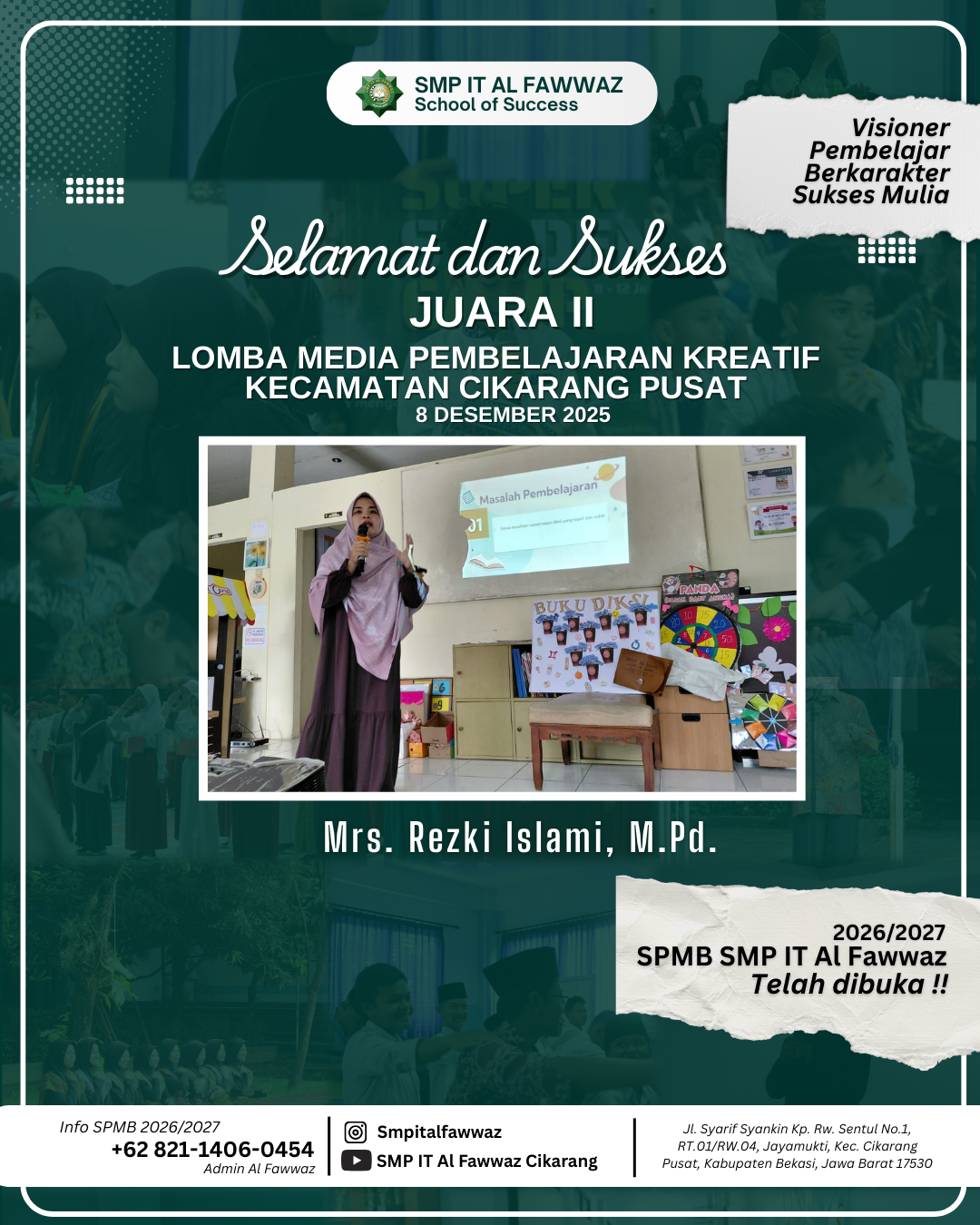 Mrs. Rezki Islami Raih Juara II Lomba Media Pembelajaran Kreatif Kecamatan Cikarang Pusat