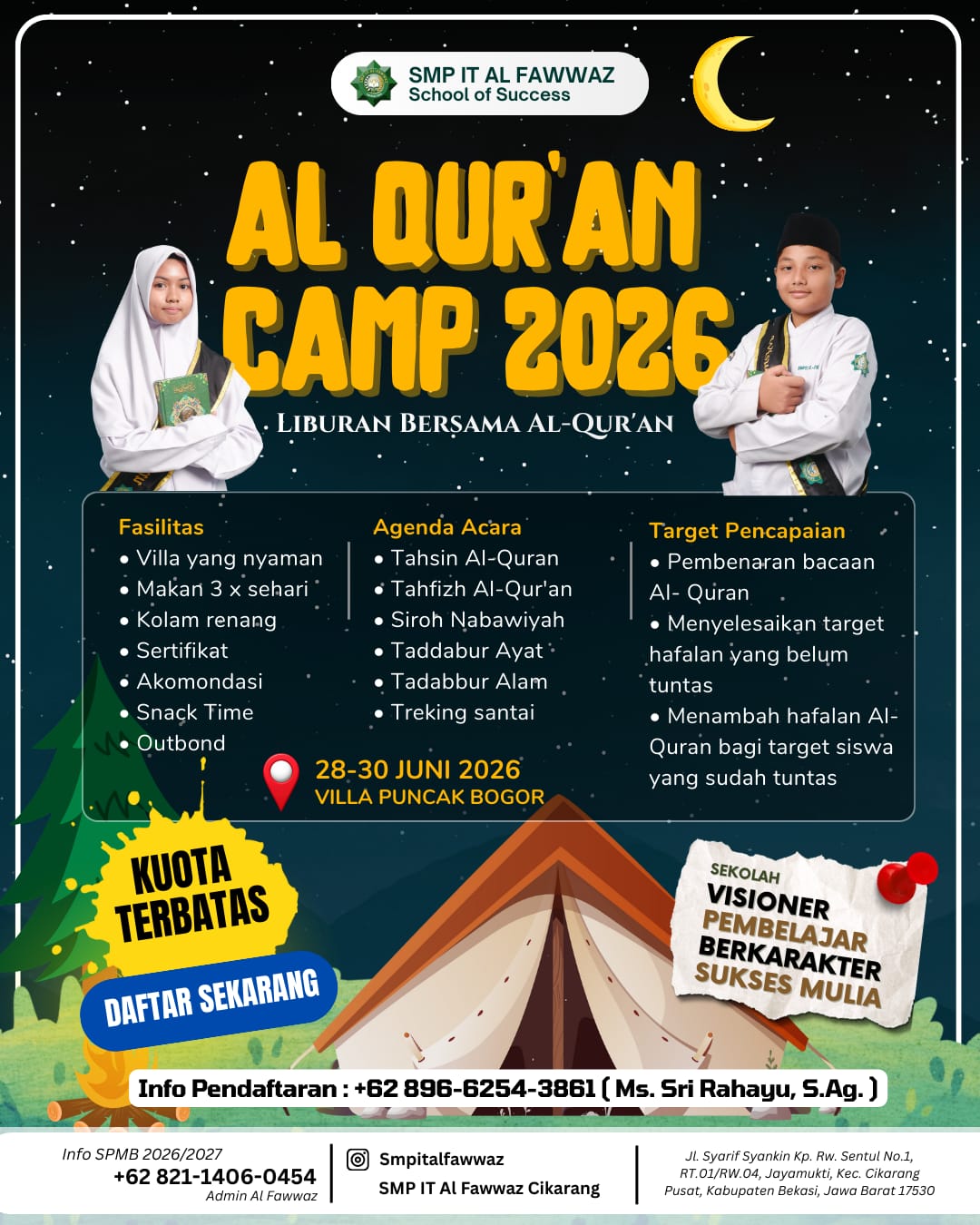 Liburan Lebih Bermakna! Ikuti Al Qur’an Camp 2026 Bersama SMP IT Al-Fawwaz
