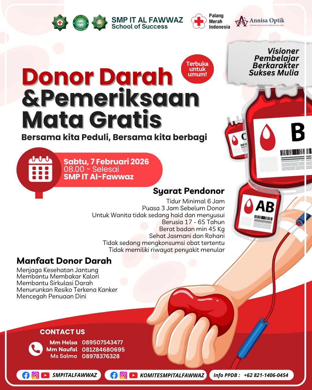 Ayo Berbagi Kebaikan! Donor Darah dan Pemeriksaan Mata Gratis di SMP IT Al-Fawwaz