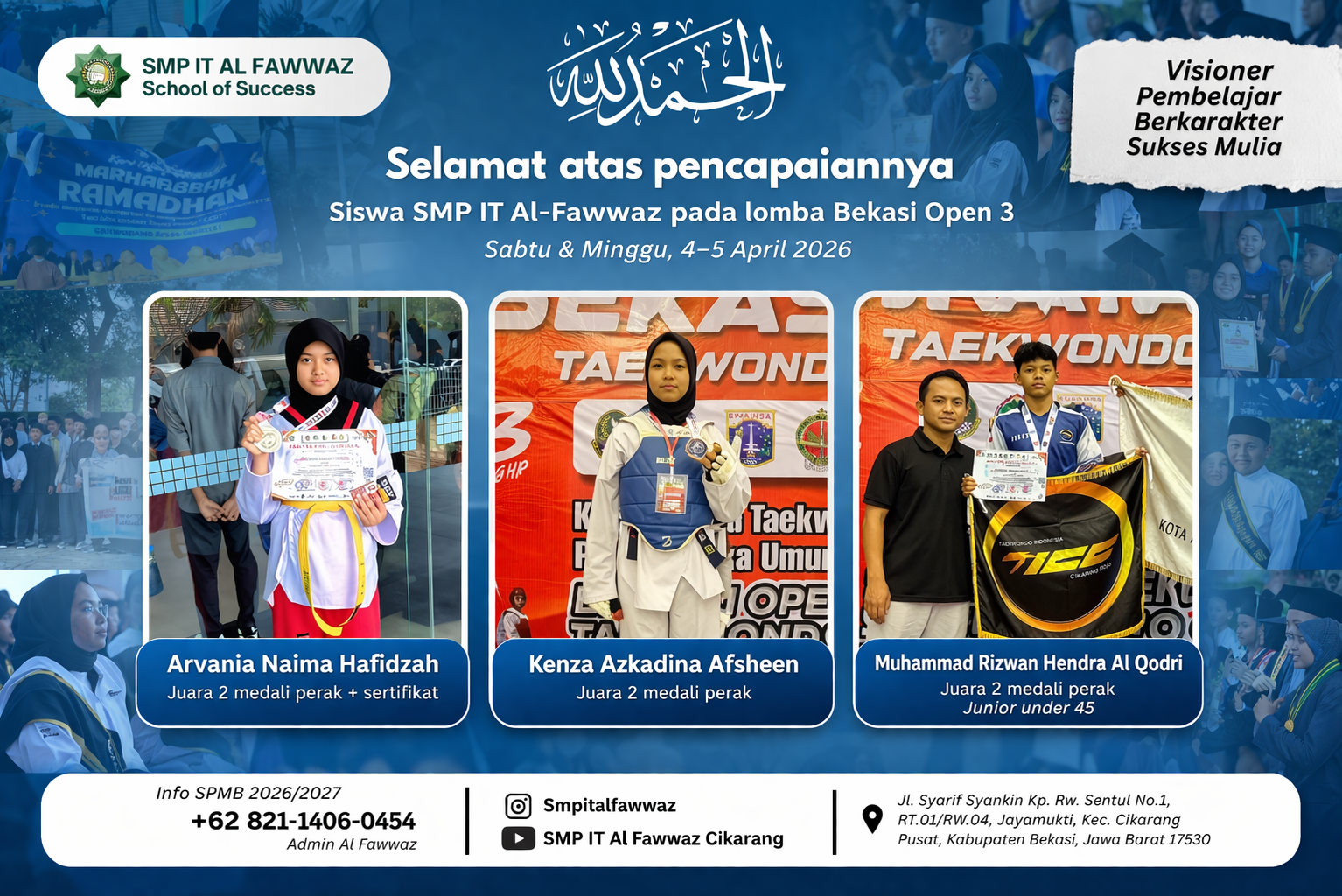 Borong Medali Perak! Tiga Siswa SMP IT Al Fawwaz Tunjukkan Prestasi Gemilang di Bekasi Open 3 Taekwondo 2026