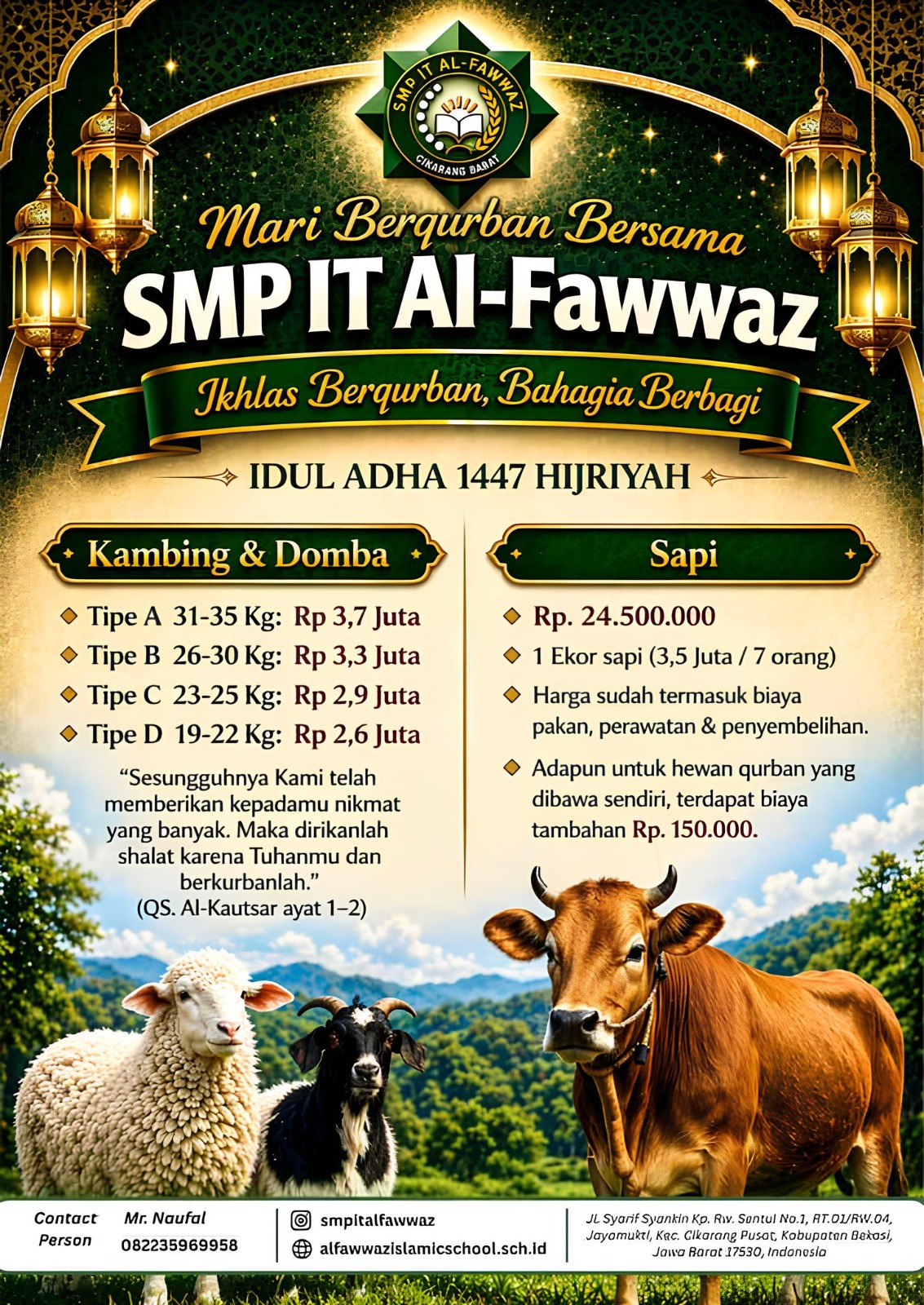 Yuk Qurban di SMP IT Al Fawwaz! Harga Terjangkau, Amanah, & Bisa Patungan Sapi