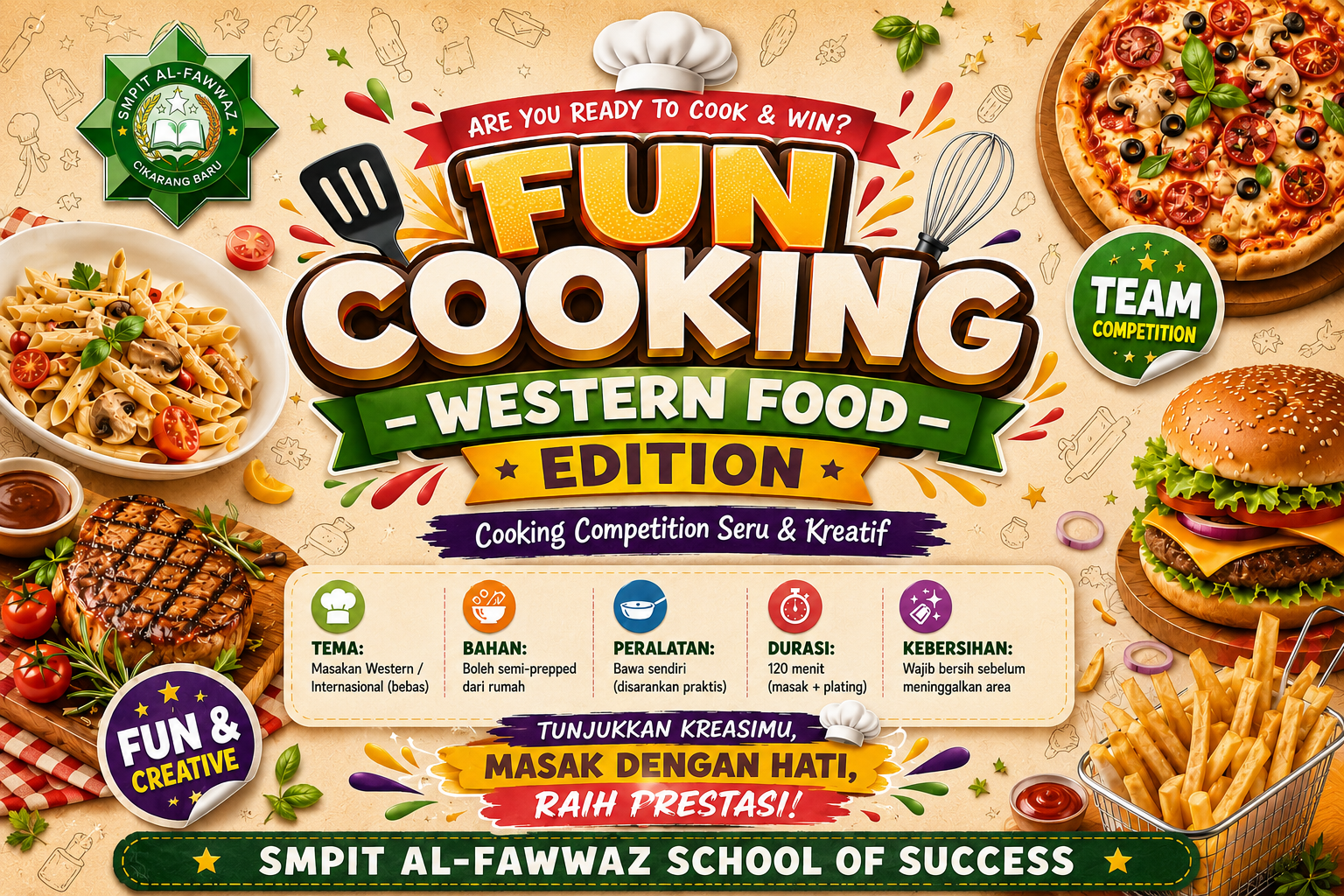 Penuh Kreativitas! Fun Cooking Competition SMPIT Al-Fawwaz Hadirkan Sajian Western Food Terbaik